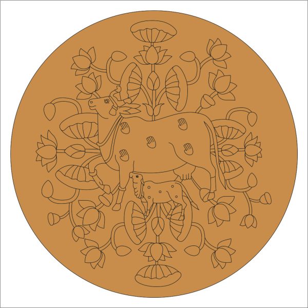 Pichwai Cow Pre Marked Round Base